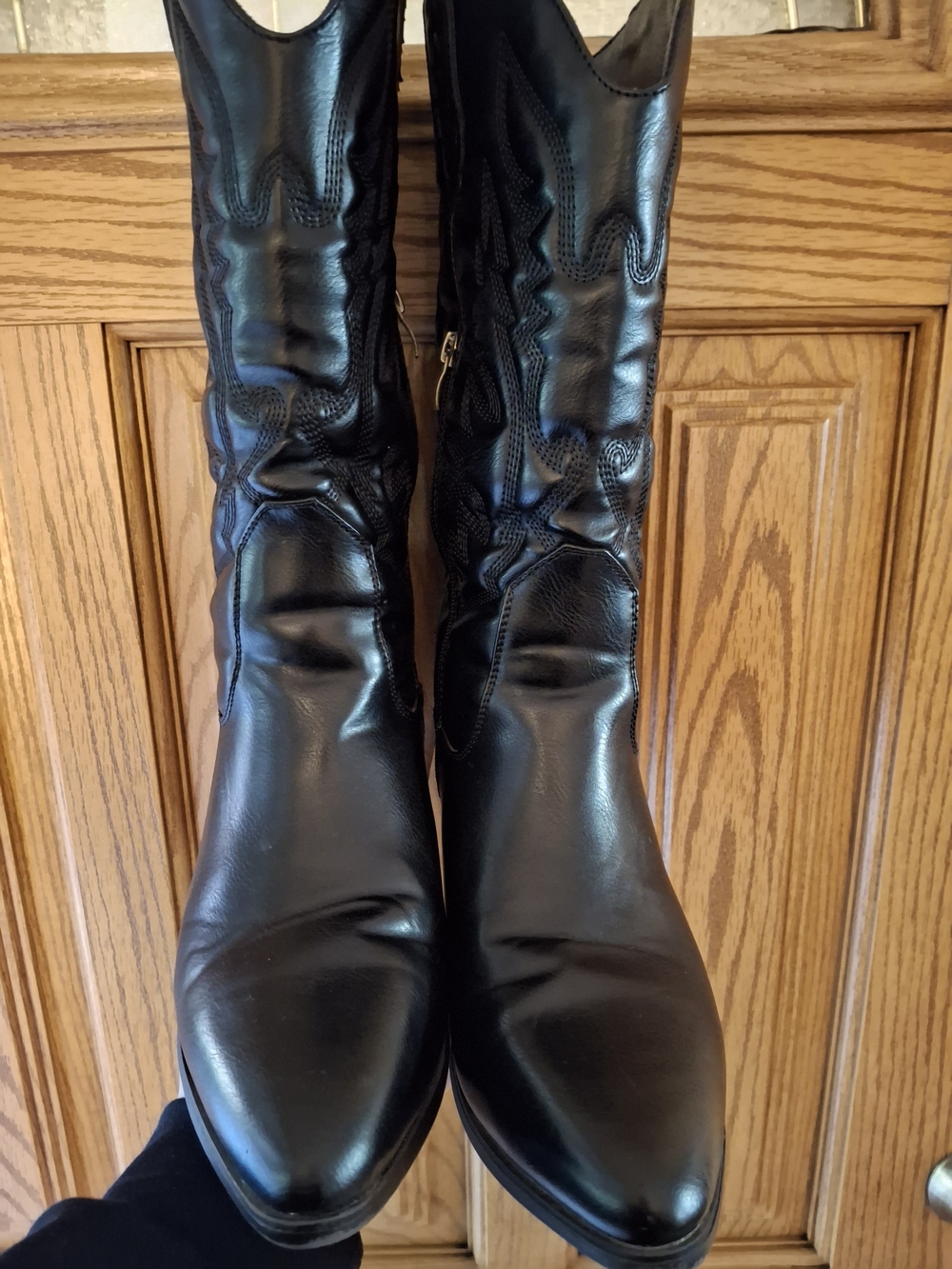 Women's Black Western-Style Mid-Calf Heeled Boots - Picture 3 of 5